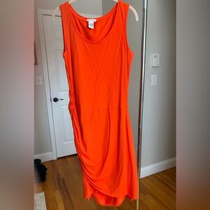 Doncaster Sleeveless Orange Stretchy Women's Rouched Midi Dress
